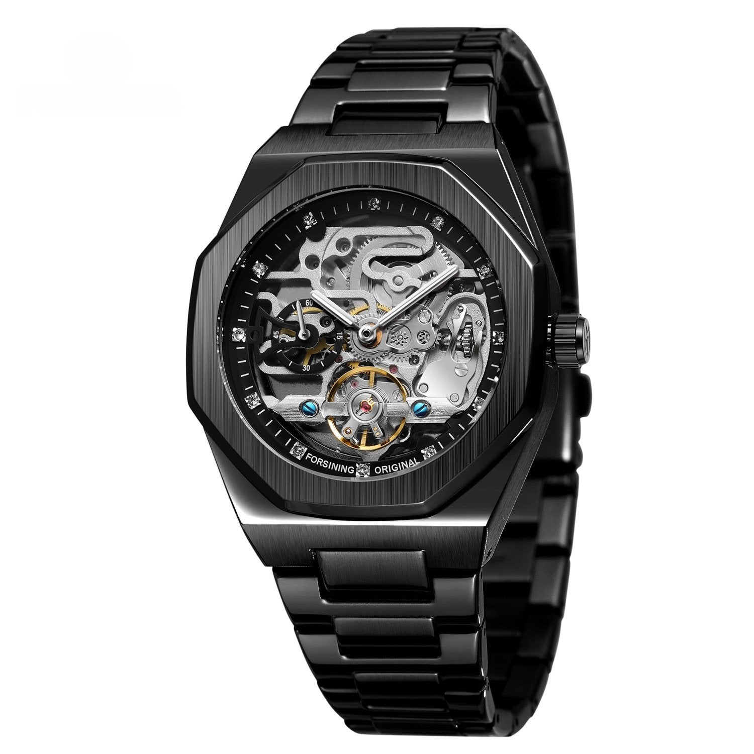 Men's Fully Automatic Mechanical Watch with Luminous Dial, Three Sub-dials, Six Hands, and Steel Bracelet