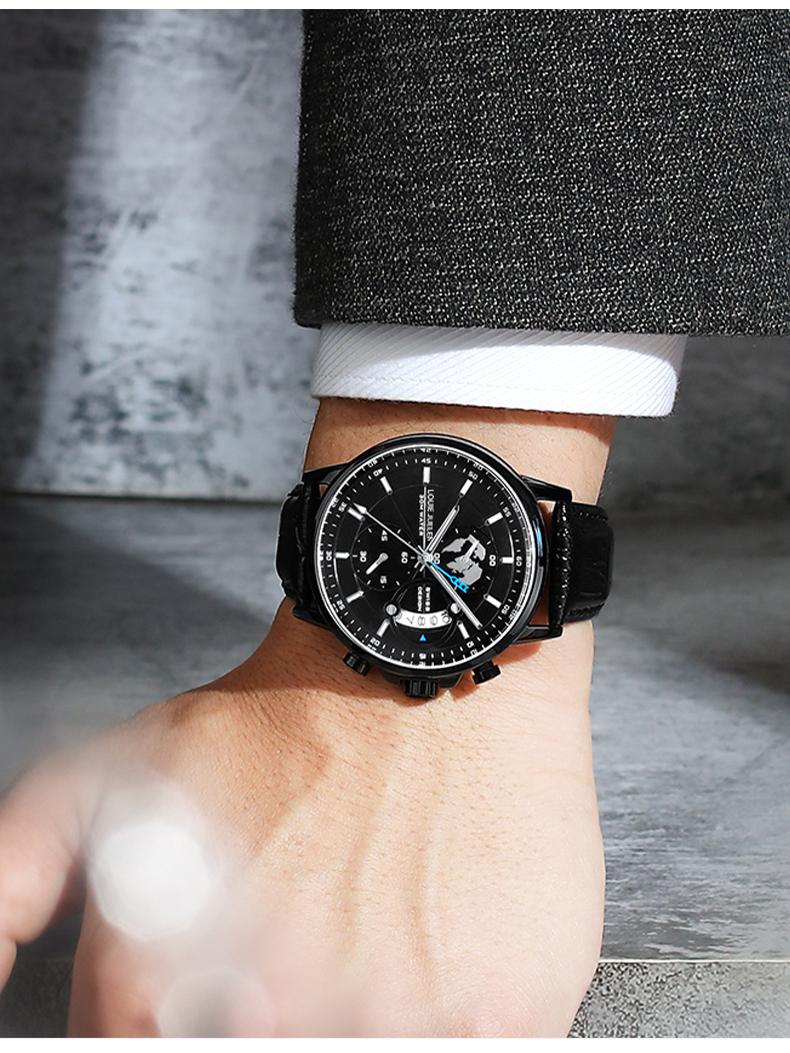 Elegant men's watch with globe design, 30m water resistant and luminous dial