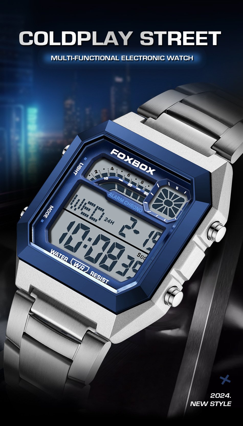 Square waterproof electronic watch for men and women