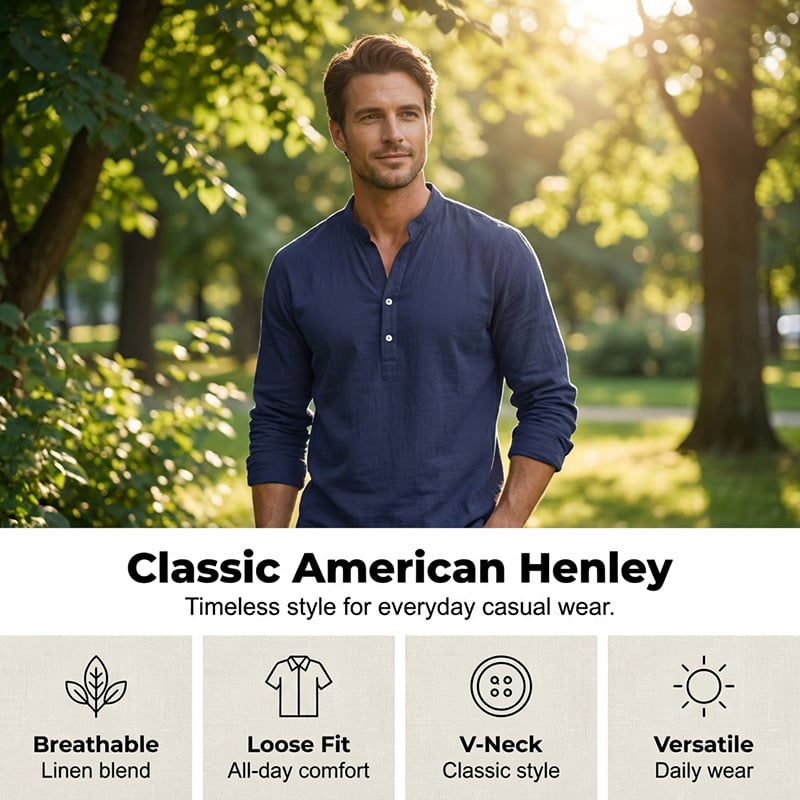 Spring & Autumn Casual Henley T-Shirt for Men