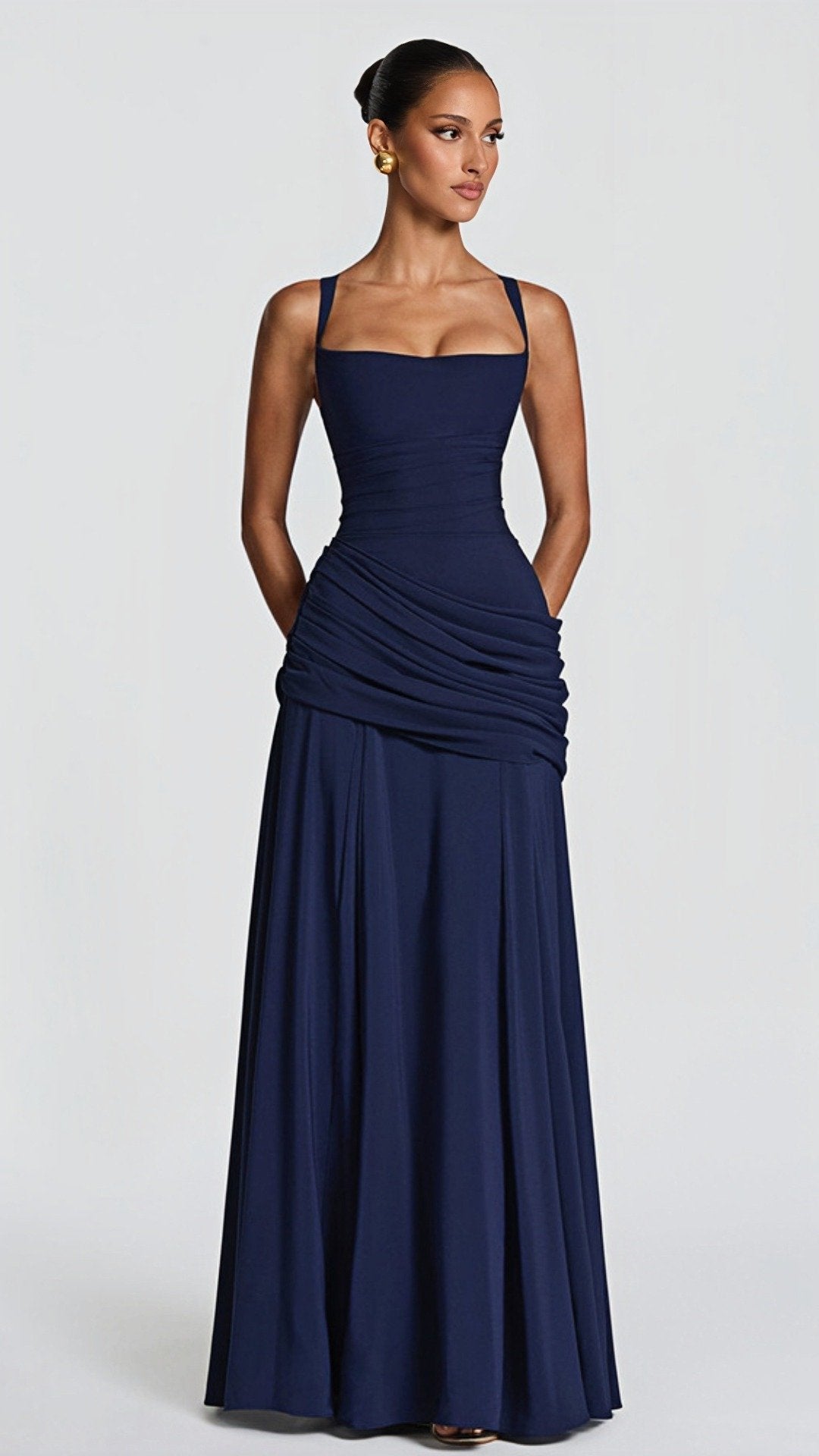 👑 THE SCULPTED SQUARE MAXI: HIGH-WAISTED, PLEATED, SLEEVELESS — YOUR NEW POWER SILHOUETTE 👑