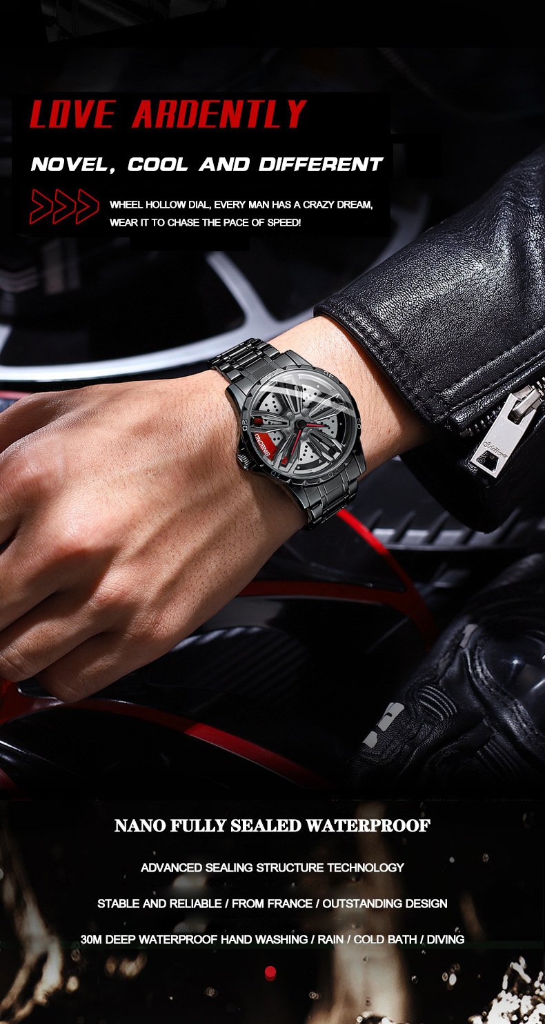 Men's Racing Steering Wheel Watch Water-resistant with luminous hands Adjustable strap