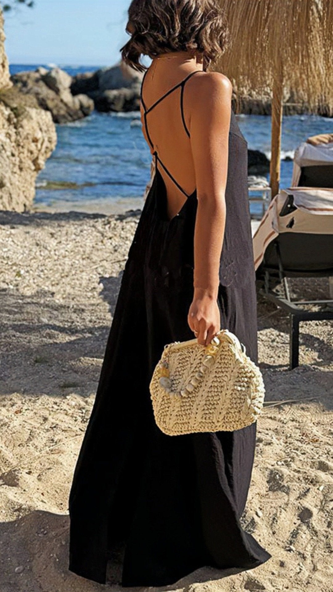 🤍 THE BARE BACK SLIP: V-NECK, CRISSCROSS TIES, REAR SPLIT — YOUR MOST EFFORTLESS HOLIDAY DRESS 🤍