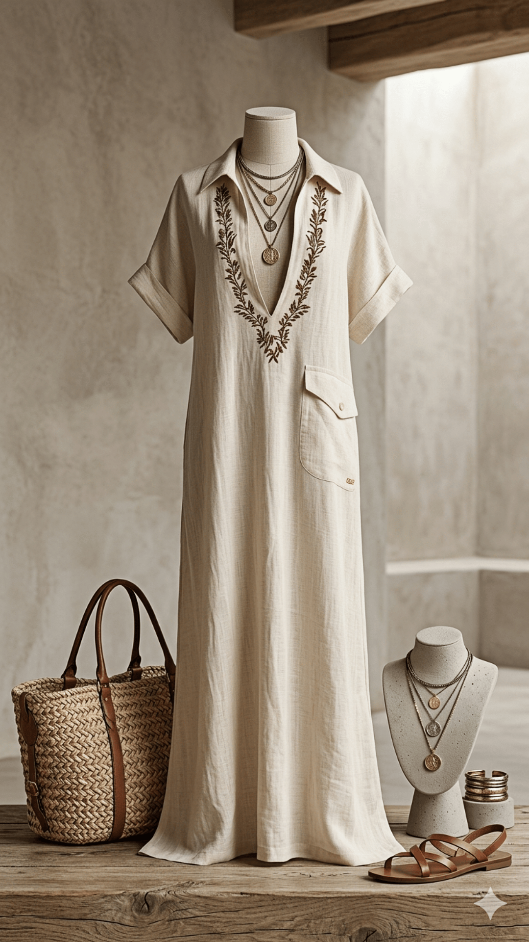 🌿 THE LINEN EMBROIDERY MAXI: V-NECK, POCKET, EFFORTLESS BOHO ELEGANCE 🌿