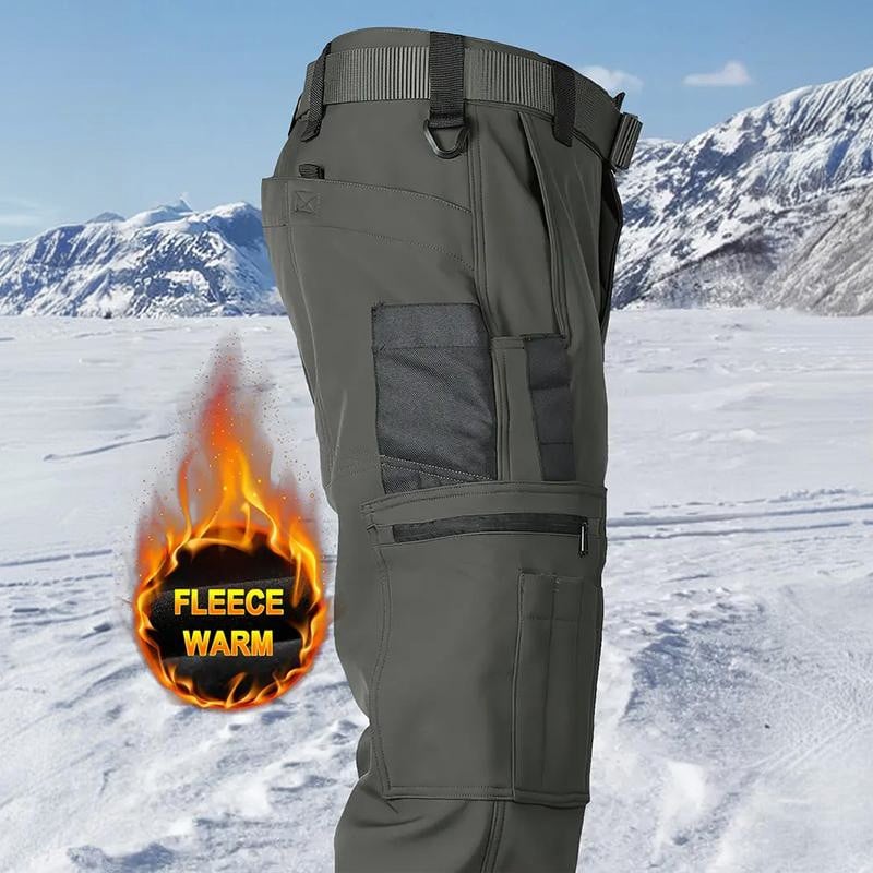 Men's Tactical Sport Pants - Windproof Fleece Lined Multi-Pocket Soft Shell Pants for Outdoor Activities