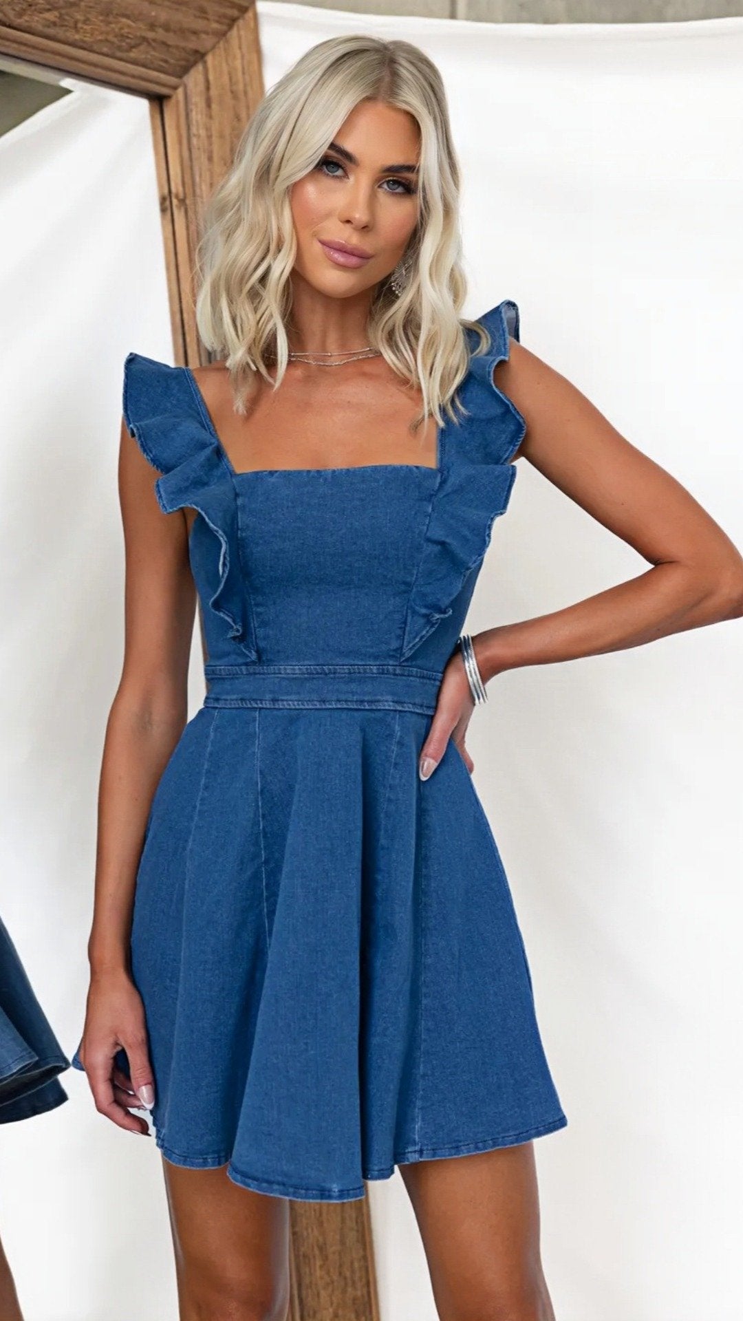 🌟 THE DENIM BABYDOLL MINI: RUFFLE STRAPS, BACKLESS, ADJUSTABLE — YOUR NEW SUMMER JEAN DRESS 🌟
