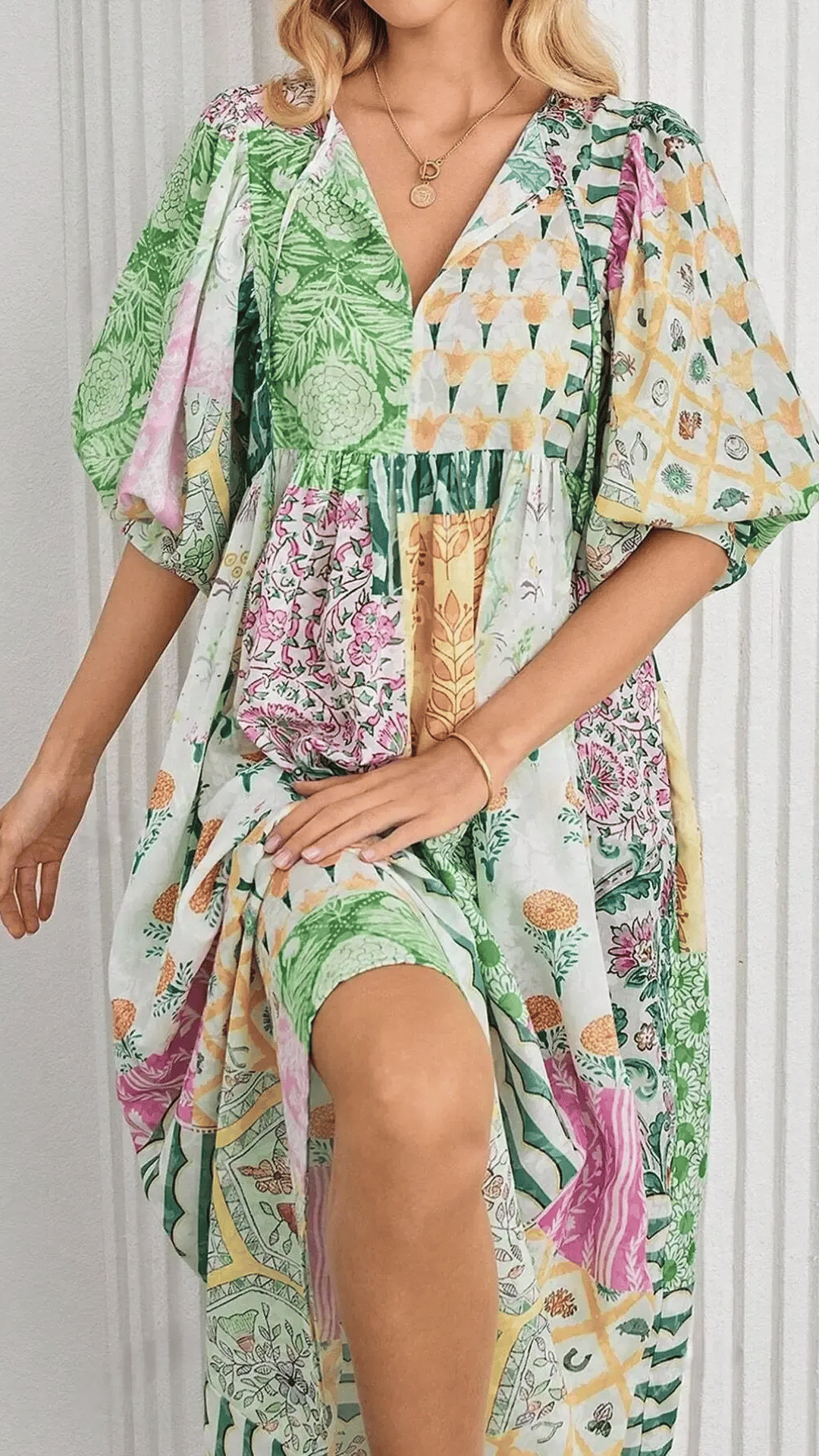 🌸 THE BOHO PATCHWORK MAXI: BALLOON SLEEVES, HIGH WAIST, PLUS-SIZE PERFECT — YOUR HOLIDAY WARDROBE HERO 🌸