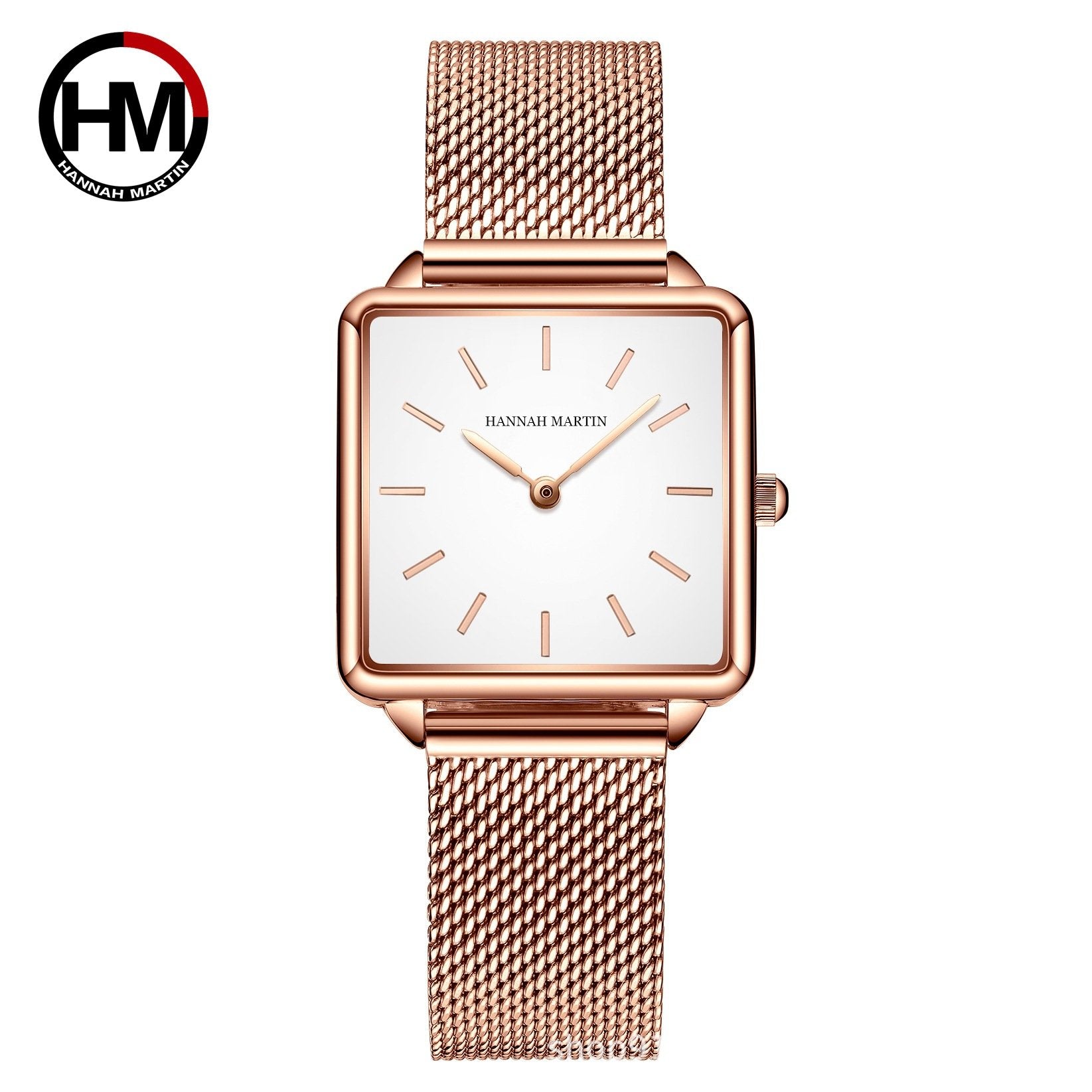 Vintage-style square-faced women's quartz watch with a steel bracelet and Japanese movement