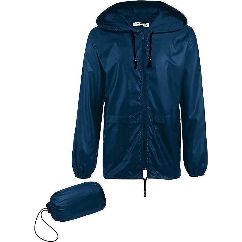 Men's Packable Waterproof Jacket - Lightweight Hooded Raincoat for Hiking & Cycling