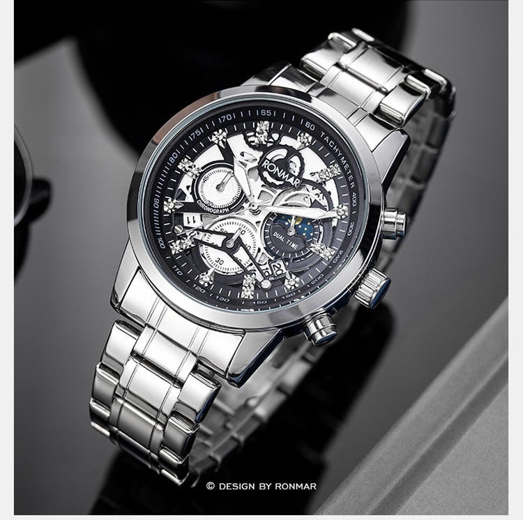 Men's Water-Resistant Stainless Steel Strap Quartz Watch with Three-Hand Dial