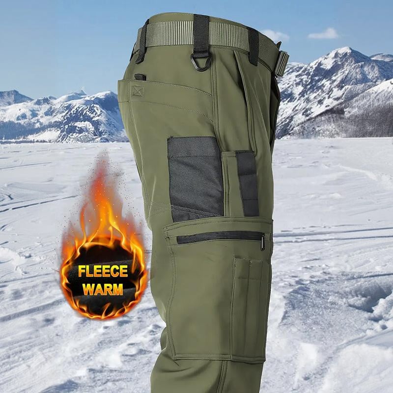 Men's Tactical Sport Pants - Windproof Fleece Lined Multi-Pocket Soft Shell Pants for Outdoor Activities