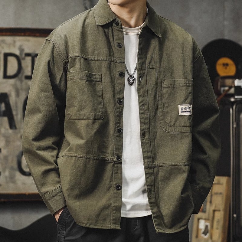 2026 Men's Retro Workwear Overshirt: American Utility x Japanese Style Relaxed Fit Jacket
