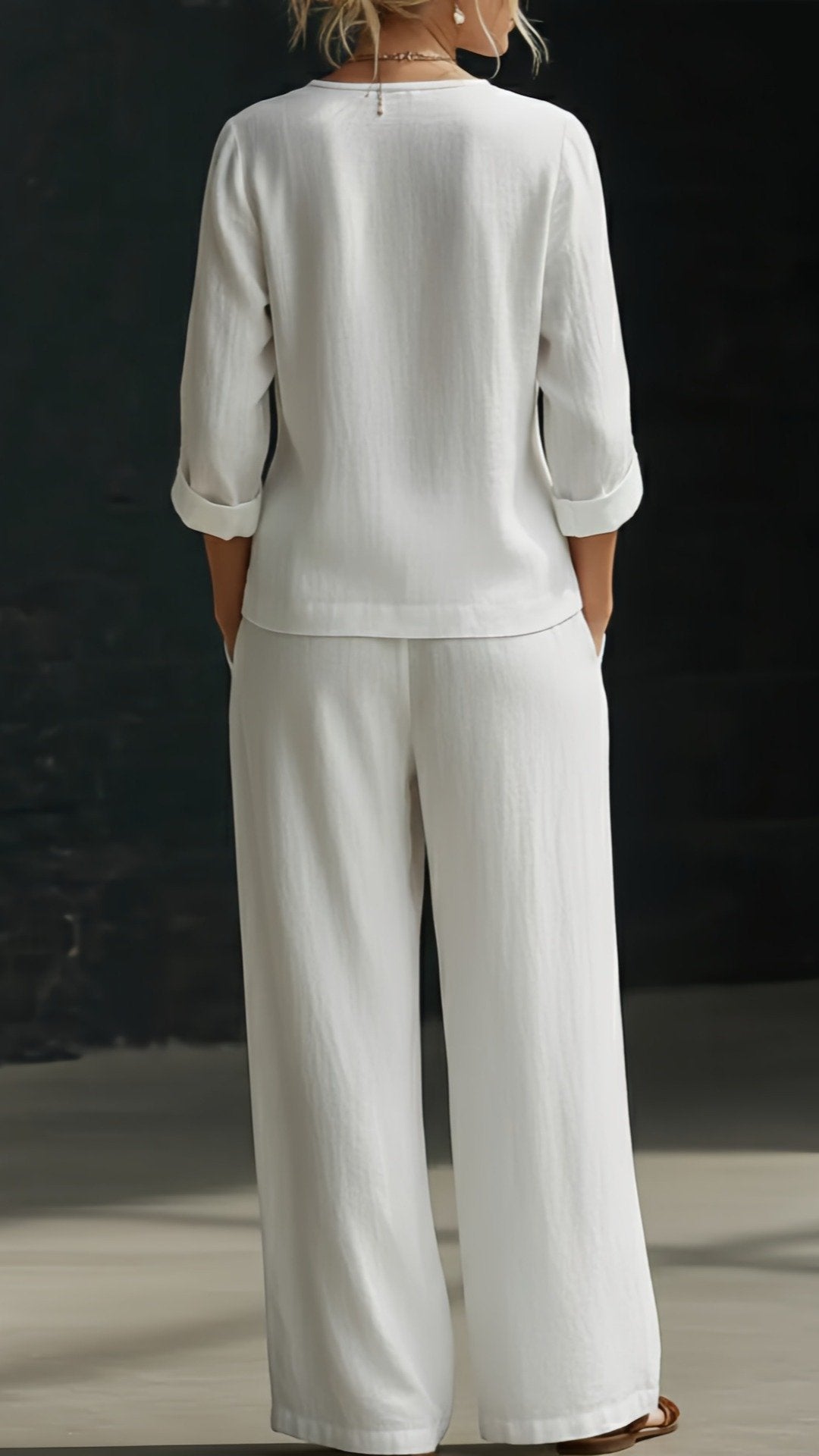 🌿 THE RELAXED LINEN SET: DEEP V TOP + WIDE LEG TROUSERS — YOUR NEW UNIFORM FOR EFFORTLESS DAYS 🌿