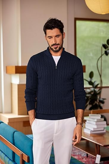 Men’s Quarter Zip Knitted Sweater 🧵 | Slim Fit Mock Neck Pullover for Fall & Winter 🍂❄️