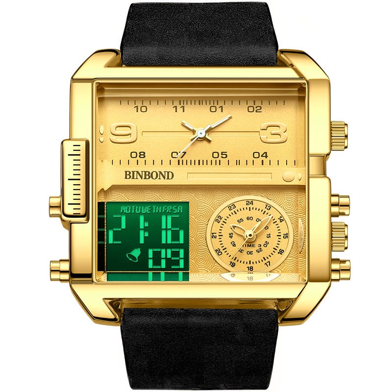 Men's Square Large-Dial Triple-Hand Quartz Watch