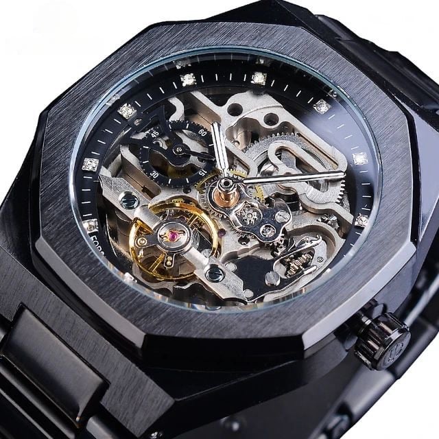 Men's Fully Automatic Mechanical Watch with Luminous Dial, Three Sub-dials, Six Hands, and Steel Bracelet