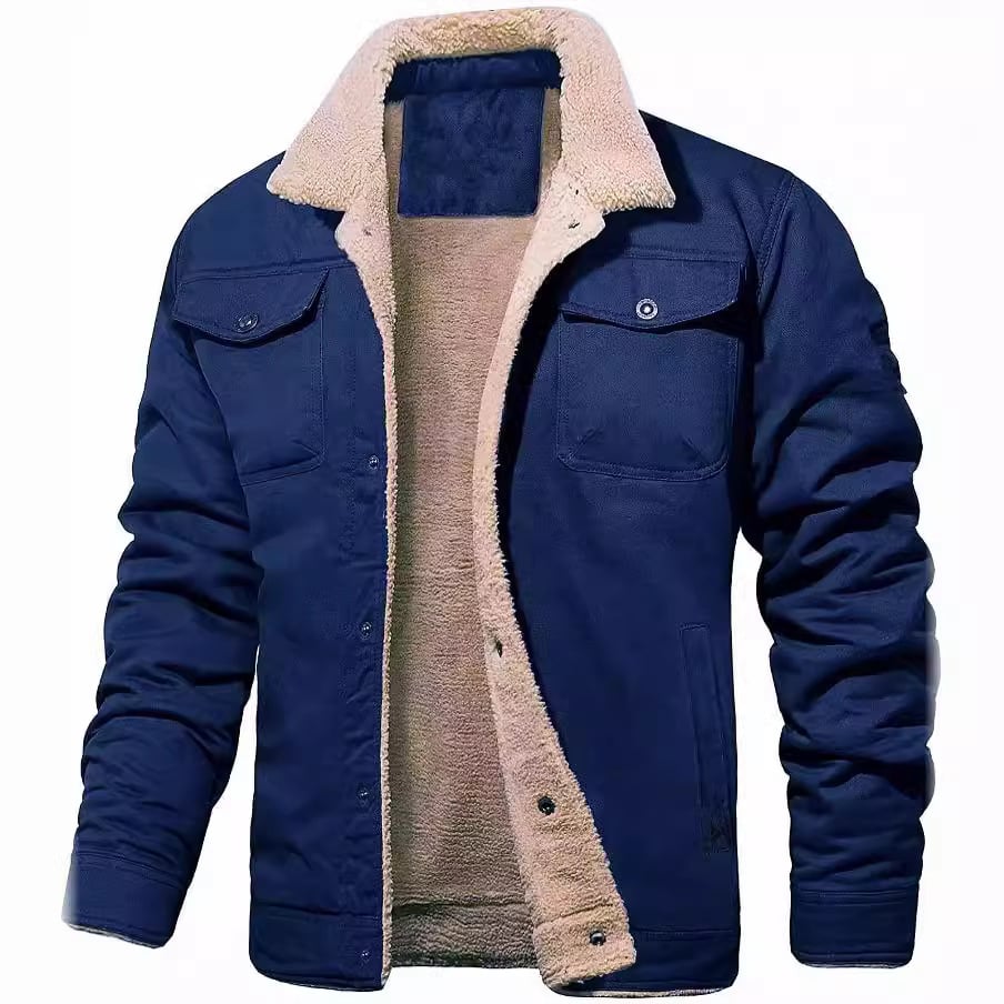 Winter Sherpa Lined Jacket ❄️ Men's Warm Trucker Coat with Multi Pockets, Casual Collared Cotton Fleece Outerwear