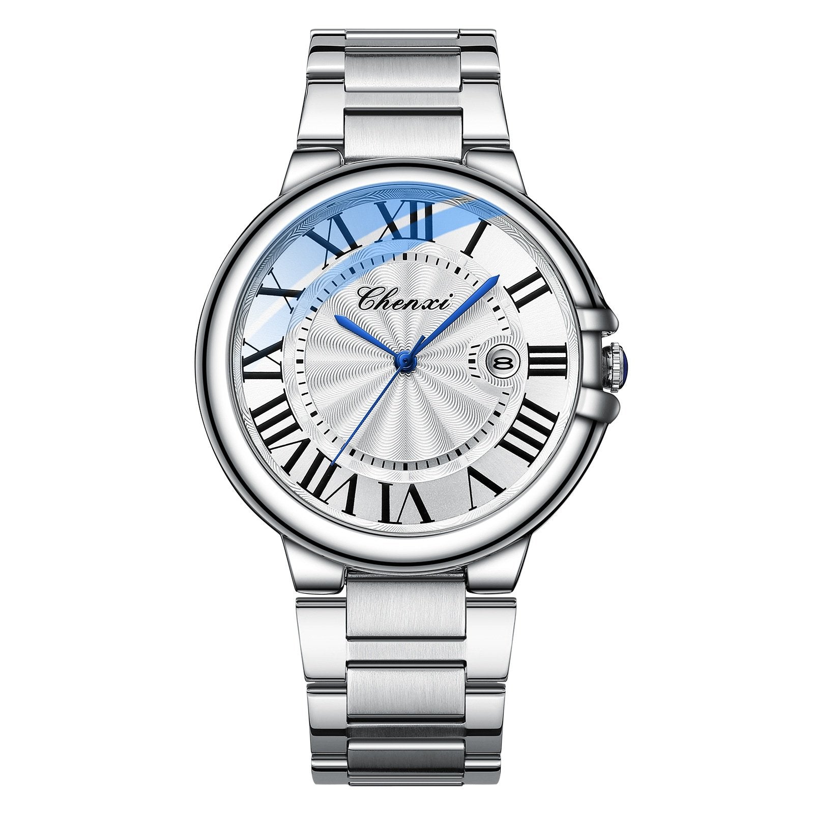Calendar Blue-Handed Steel Bracelet Watch Water-Resistant Timepiece