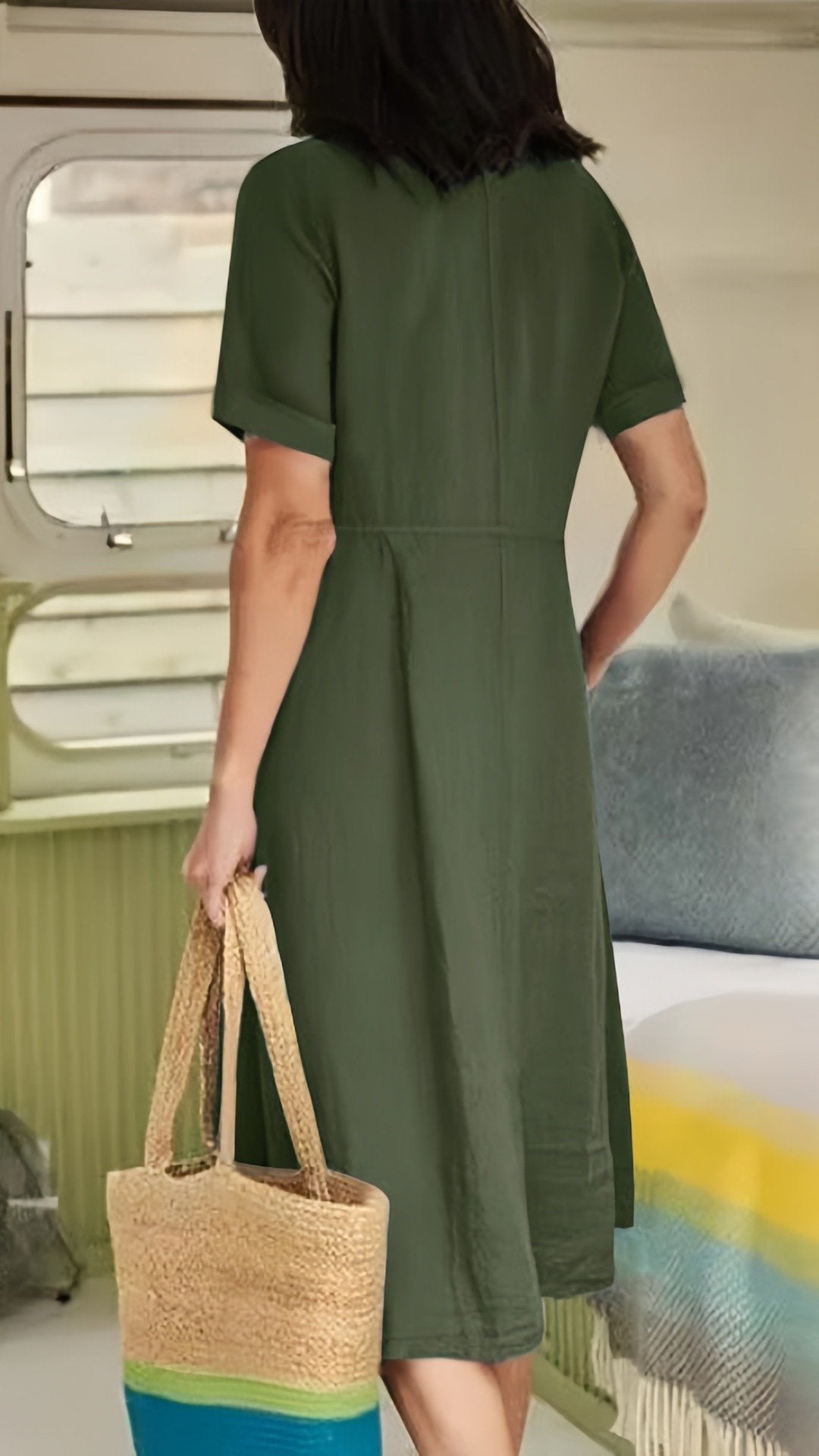 🌿 THE LINEN BUTTON MIDI: V-NECK, POCKETS, RELAXED FIT— NOW IN PLUS SIZE S-5XL! ✨