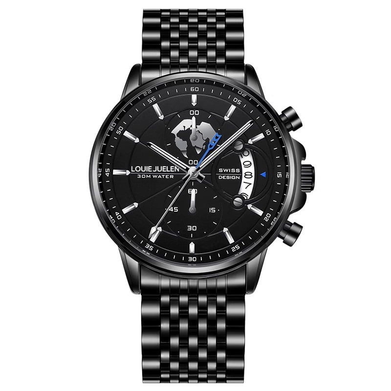 Elegant men's watch with globe design, 30m water resistant and luminous dial