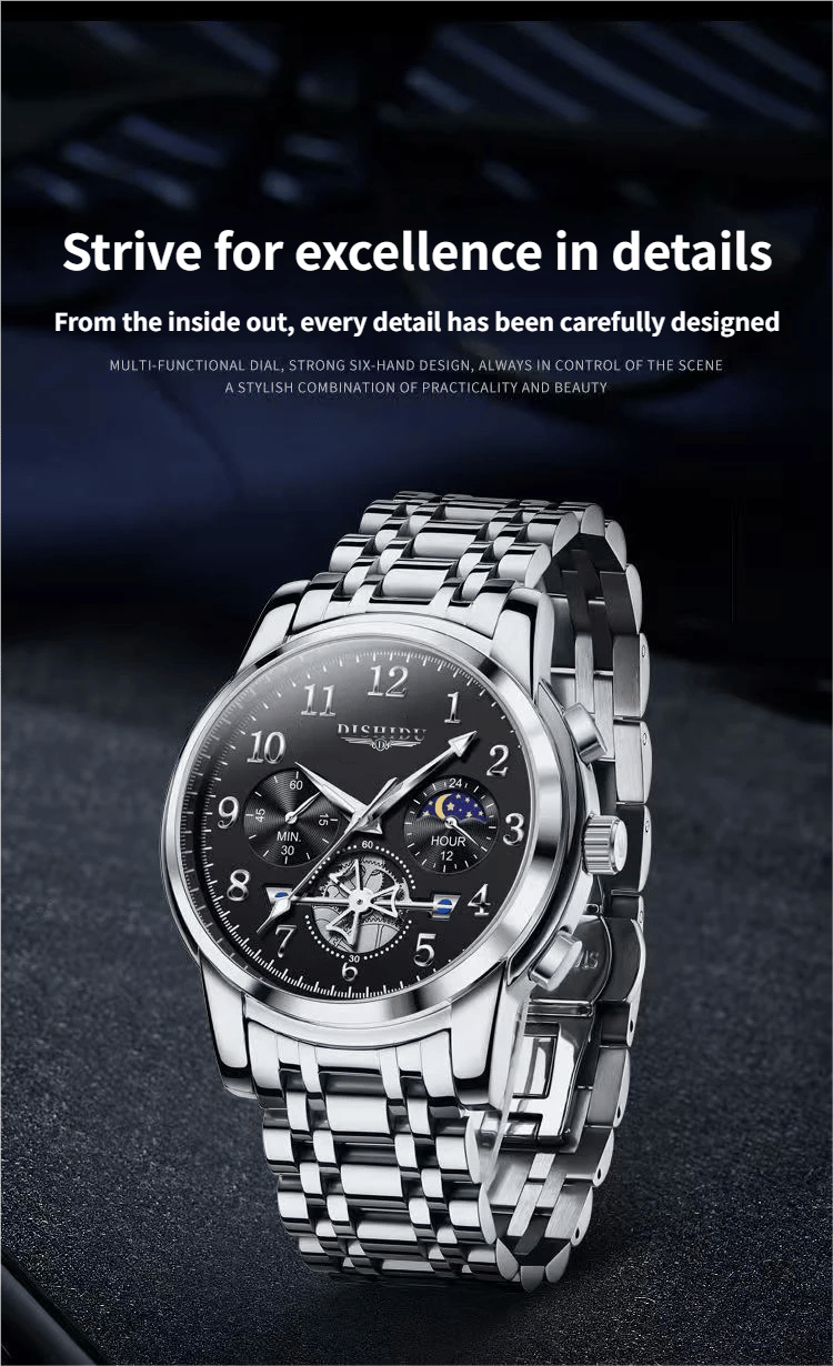Men's classic watch with date display, waterproof and luminous.