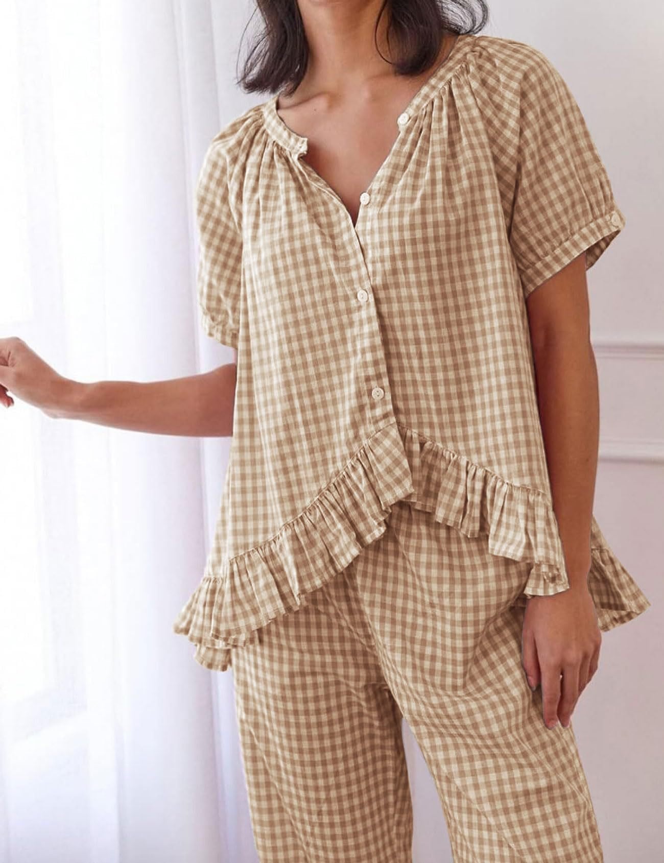 🎀 THE GINGHAM LOUNGE SET: Y2K VIBES, RUFFLED EDGES, BELL BOTTOM DRAMA 🎀