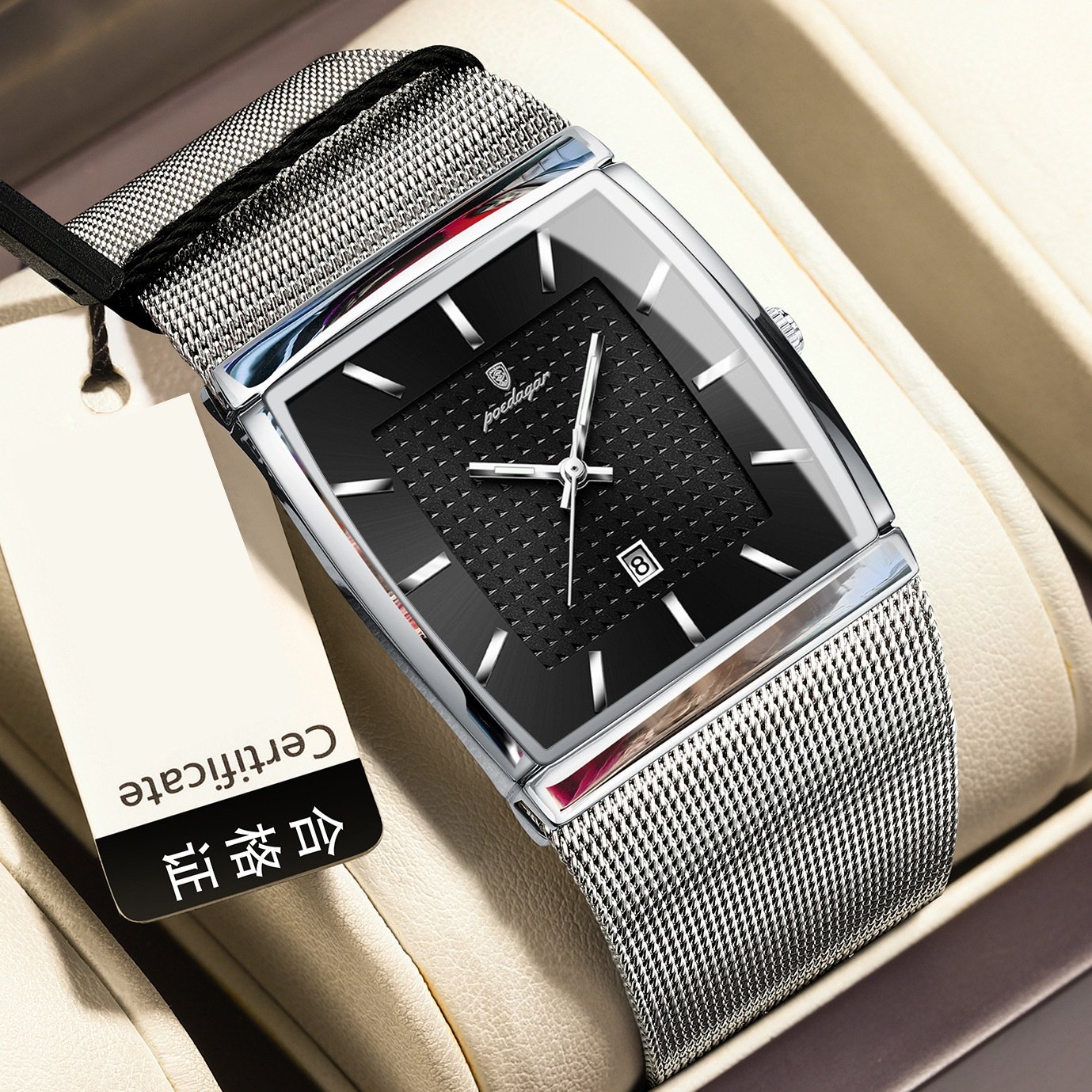 Swiss Ultra-Thin Men's Watch with Water Resistance and Date Display-Mesh Strap