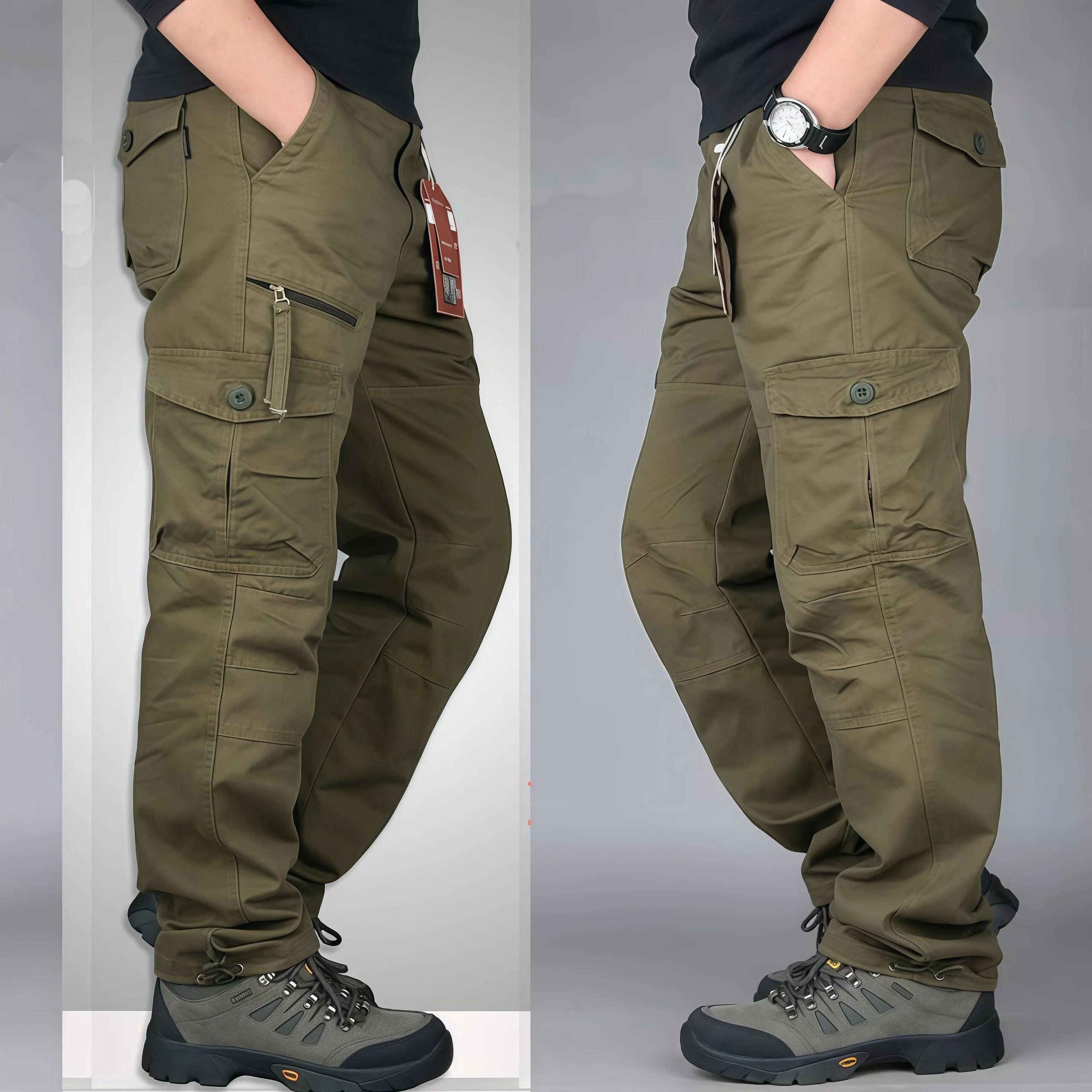 Men's Waterproof Tactical Work Pants - Solid Color with Multi-Pockets for Outdoor Activities