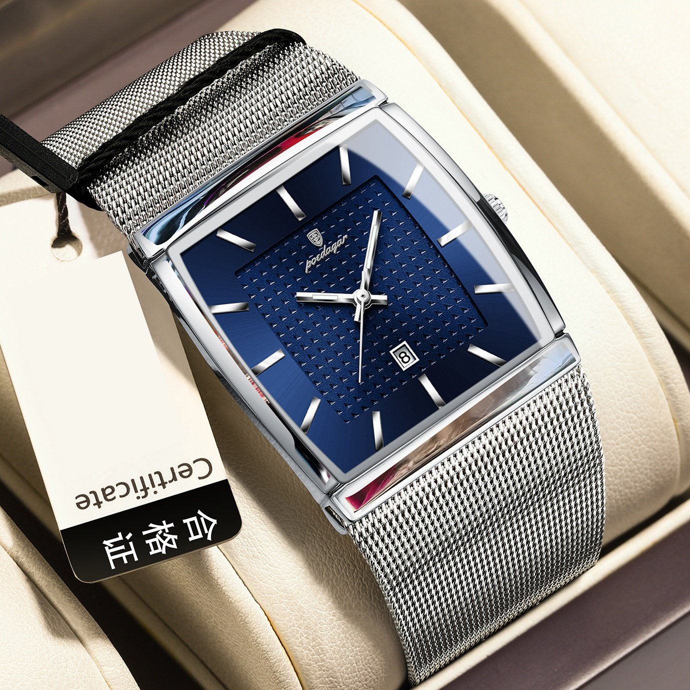 Swiss Ultra-Thin Men's Watch with Water Resistance and Date Display-Mesh Strap