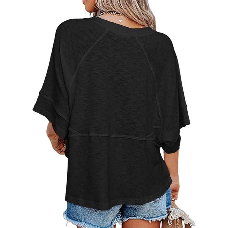 🤍 Women's Loose Fit Solid Color Crewneck Half Sleeve Casual Summer Top ✨