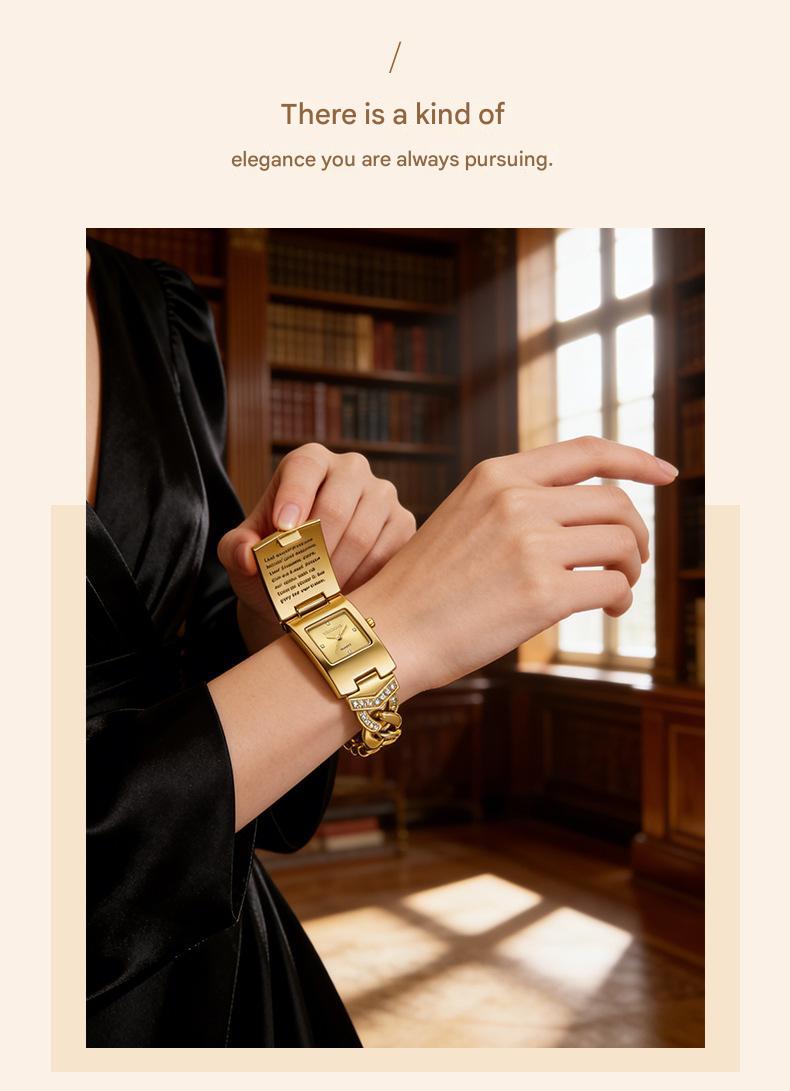 Women's Diamond-Set Cross-Shaped Flap-Style Gold Water-Resistant Wristwatch