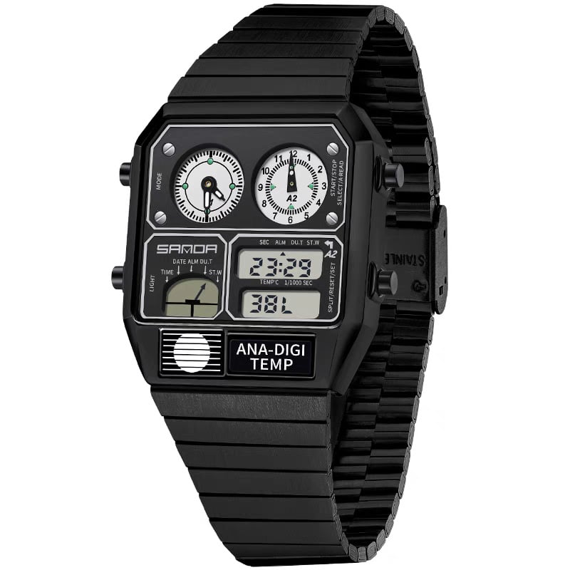 Multifunctional Men's Retro Square Waterproof Digital Watch with Thermometer and Timer