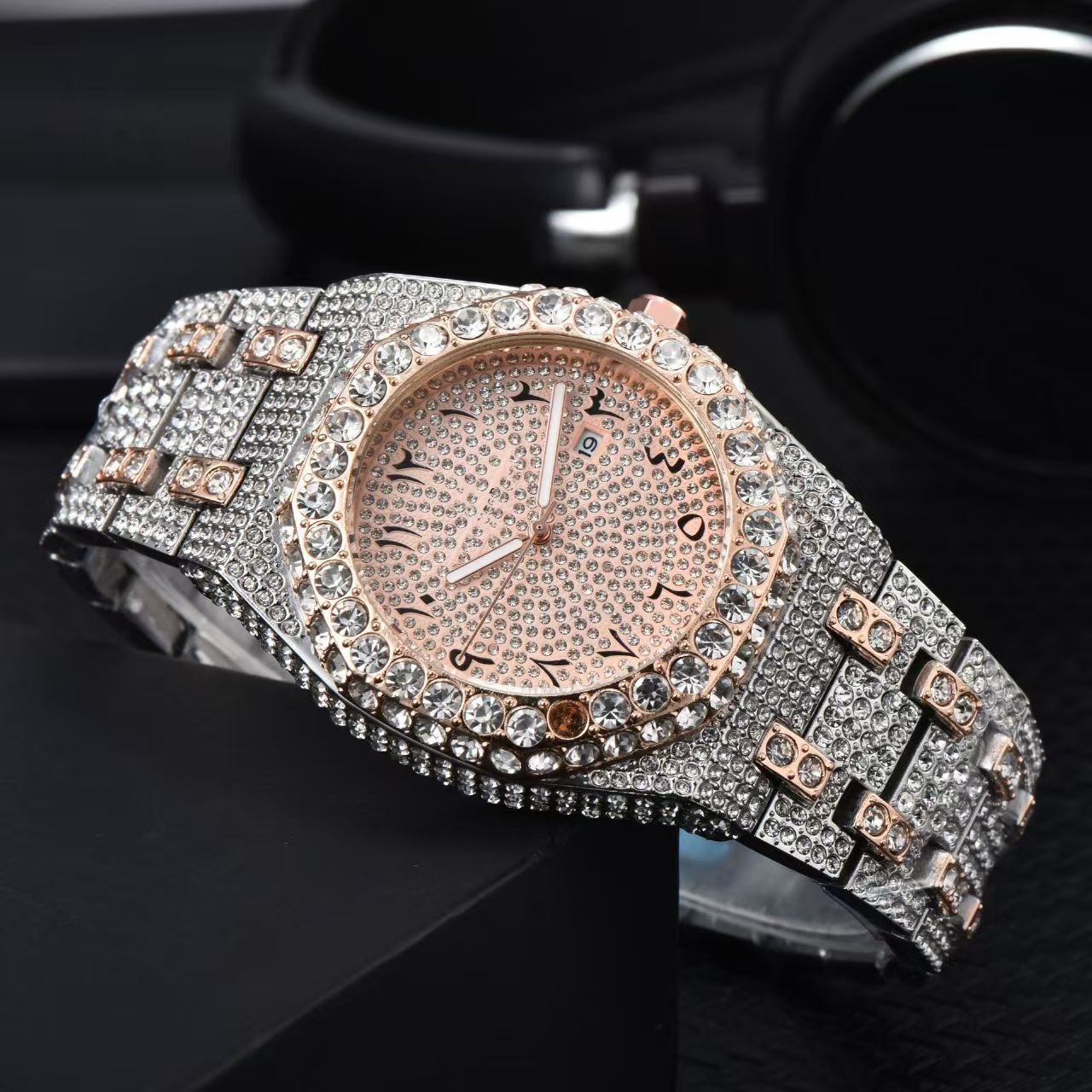 Men's Ice-Surface Watch Gold-Plated Hip-Hop Party Quartz Timepiece