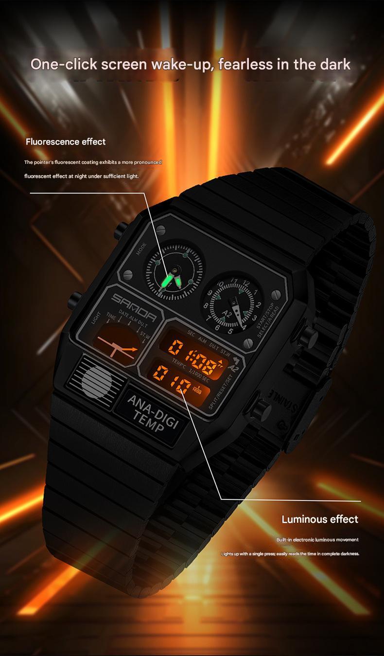 Multifunctional Men's Retro Square Waterproof Digital Watch with Thermometer and Timer