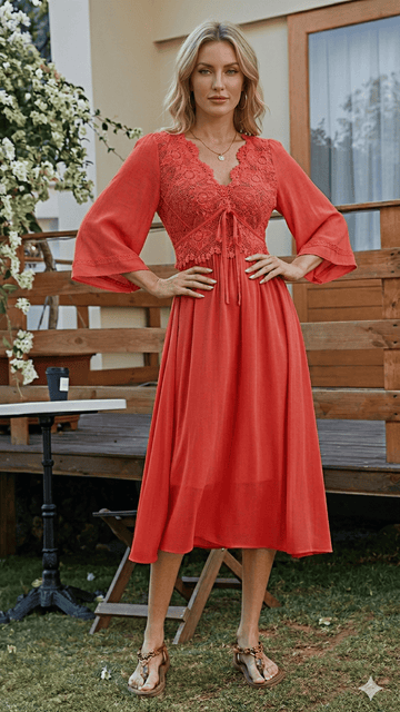 🧡 THE CORAL DREAM MIDI: LACE-TRIMMED, DOUBLE-LAYERED, UTTERLY ROMANTIC 🧡