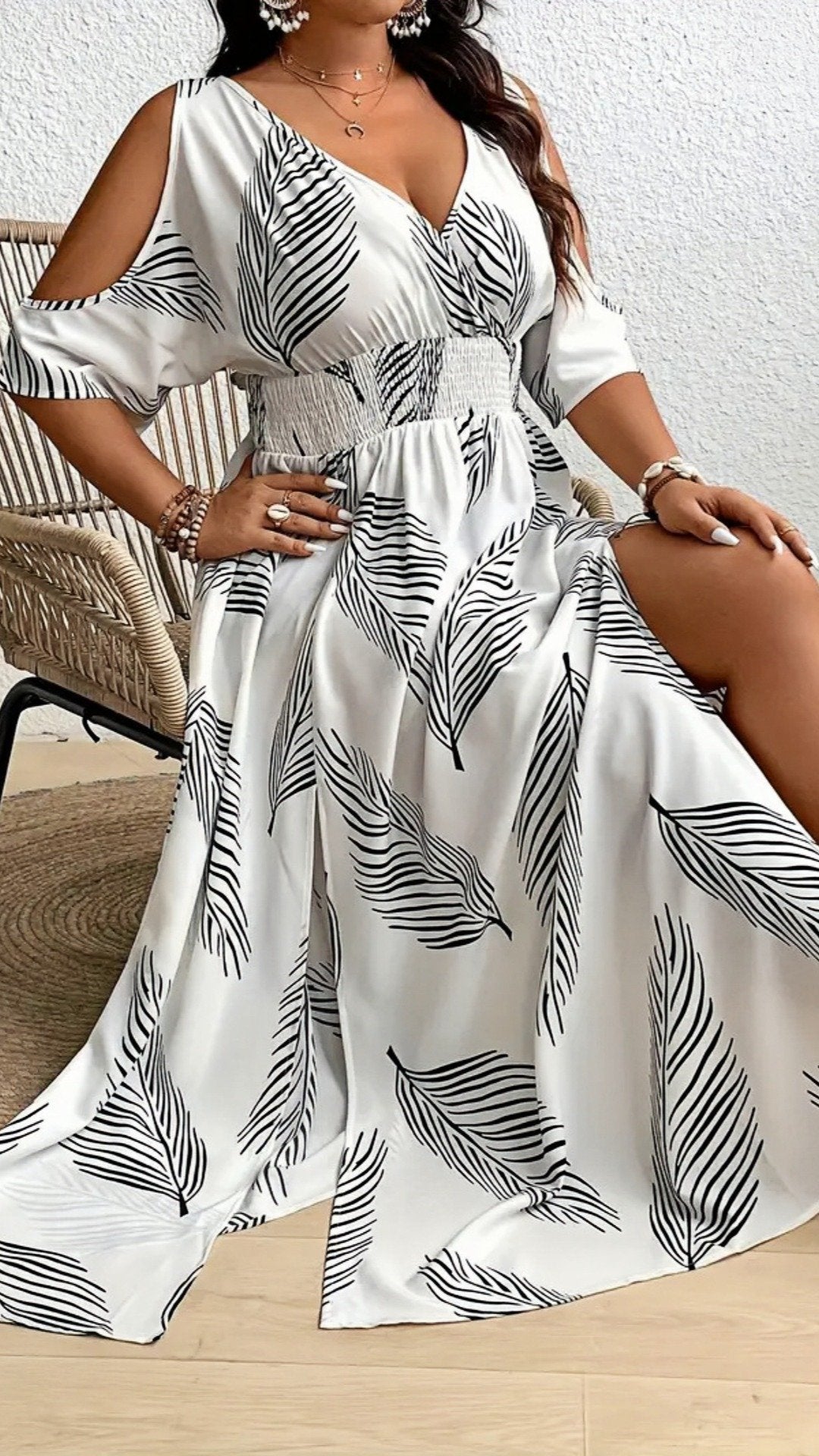 🌺 THE COLD SHOULDER MAXI: V-NECK, SIDE SPLIT, ALL-OVER PRINT — PLUS SIZE, PERFECTLY BOHO 🌺