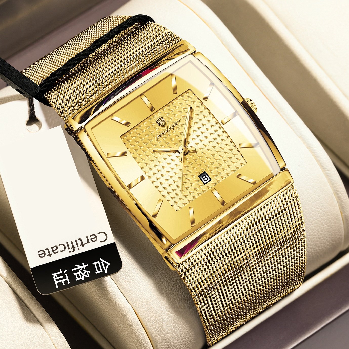Swiss Ultra-Thin Men's Watch with Water Resistance and Date Display-Mesh Strap