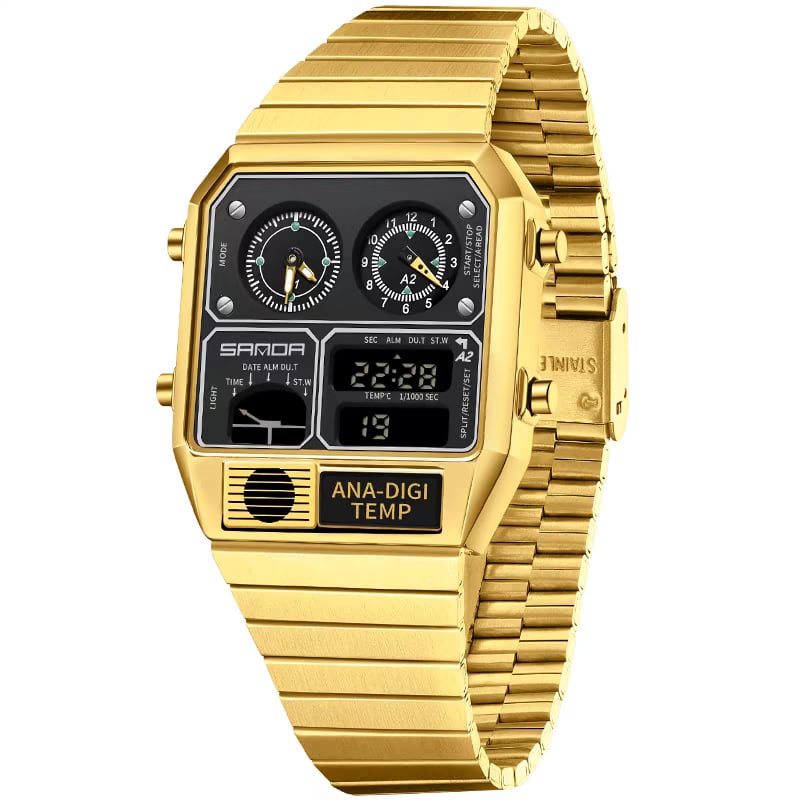 Multifunctional Men's Retro Square Waterproof Digital Watch with Thermometer and Timer