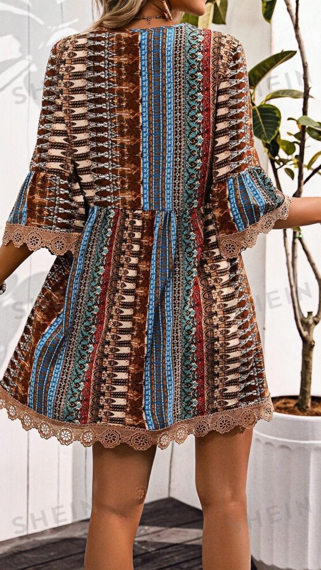 🌸 THE BOHEMIAN LACE TRIM DRESS: V‐NECK, LONG SLEEVES, ALL‐OVER PRINT — YOUR YEAR‐ROUND ESCAPE PIECE 🌸