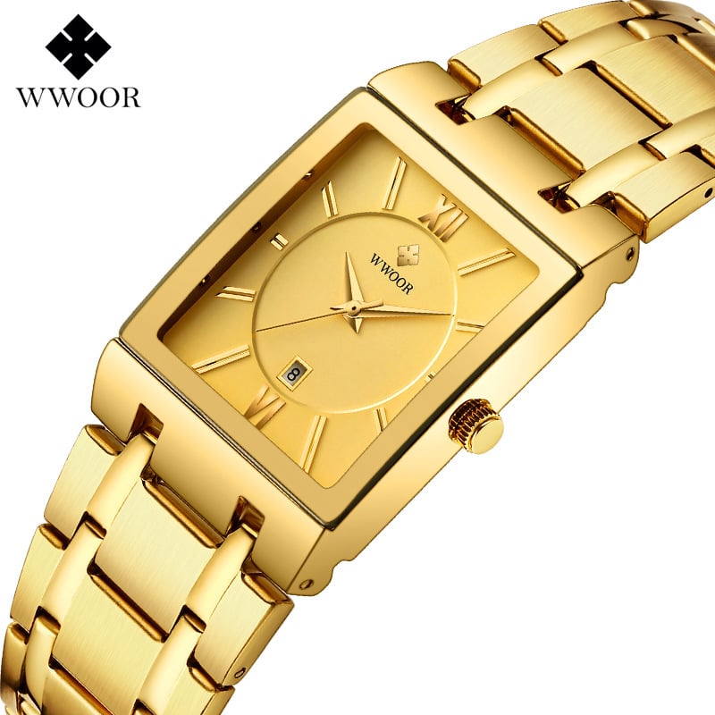 Square Men's Steel-Band Quartz Watch Water-Resistant Timepiece