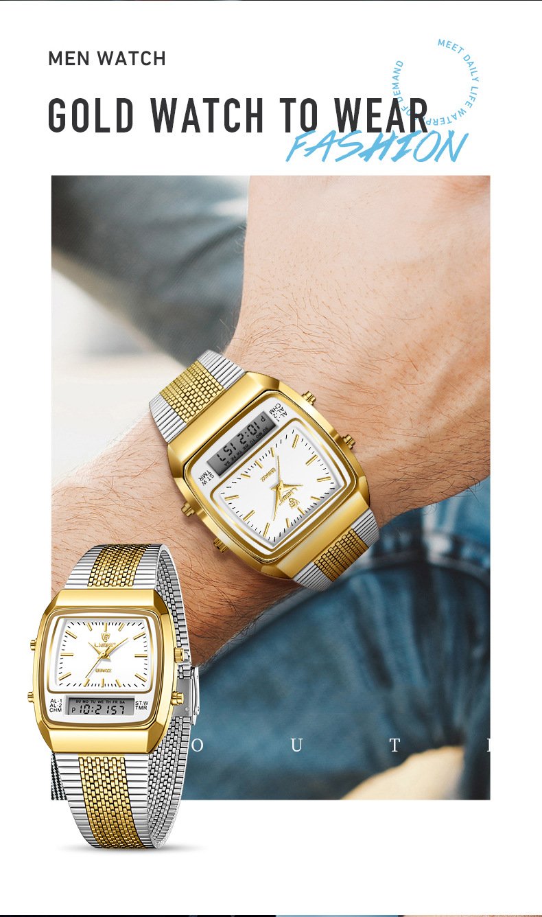 Men's Steel-Band Dual-Display Dual-Movement Quartz Electronic Watch