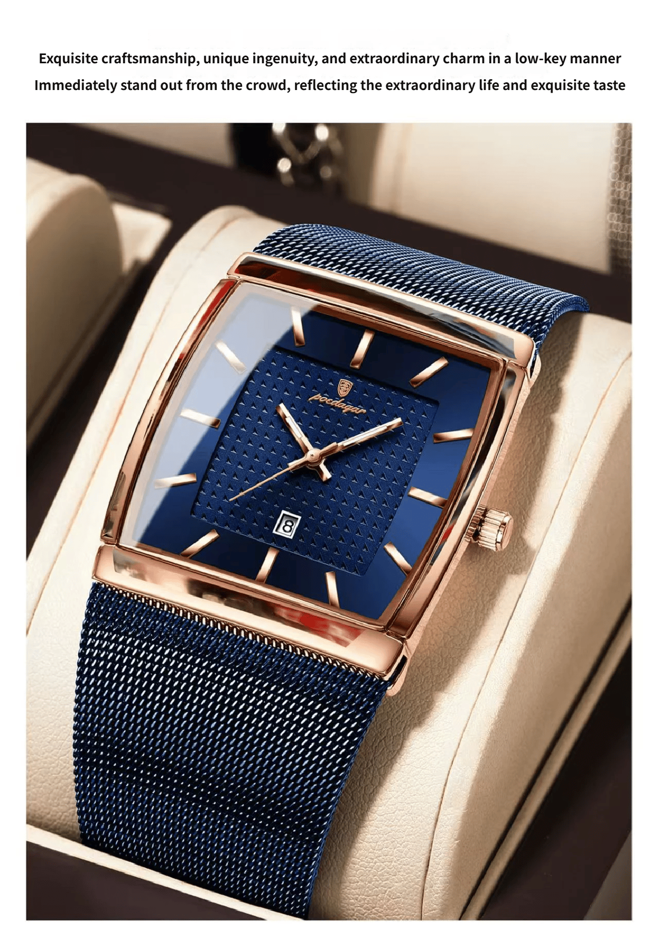 Swiss Ultra-Thin Men's Watch with Water Resistance and Date Display-Mesh Strap
