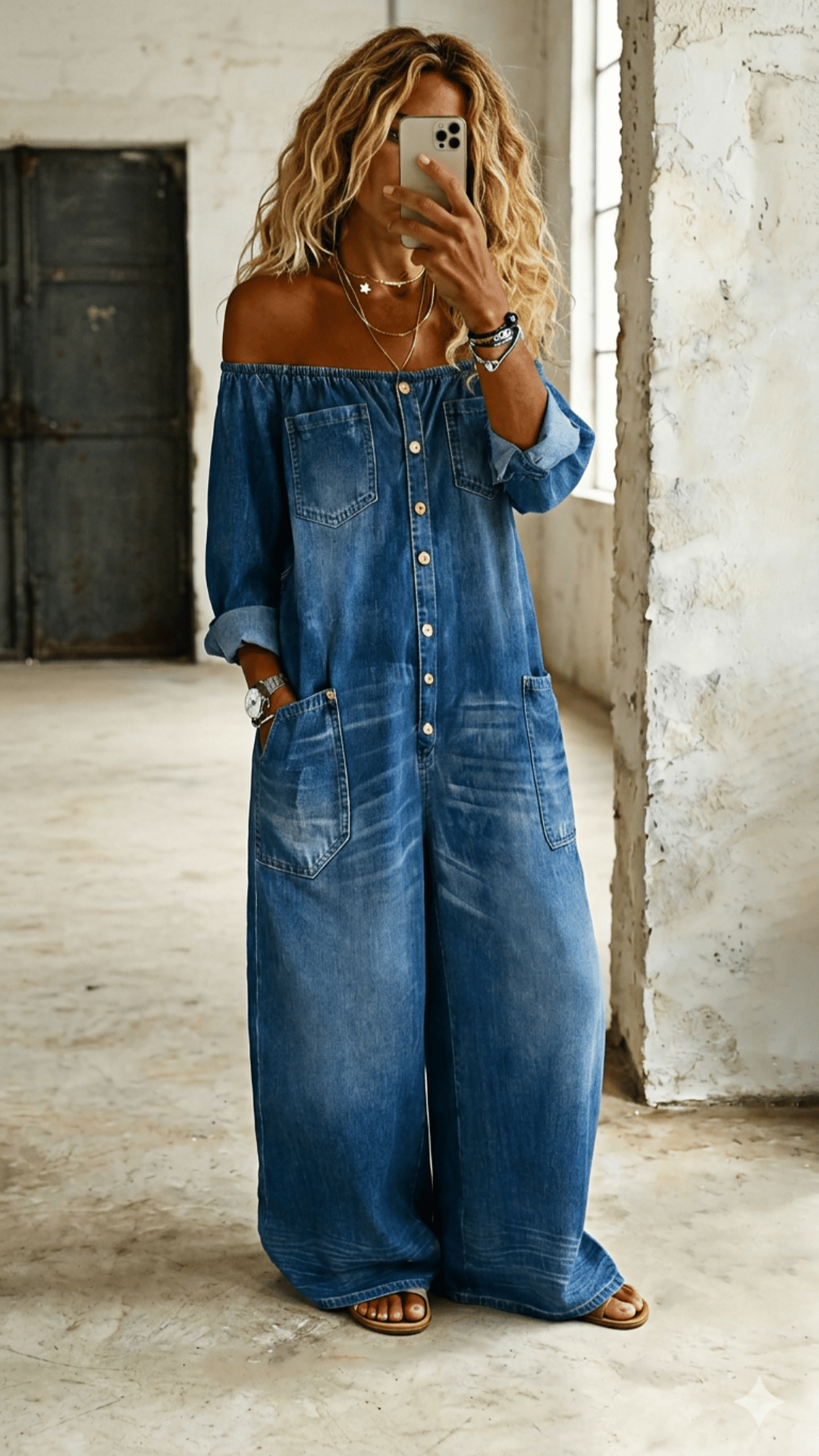 🤠 THE OFF-SHOULDER DENIM JUMPSUIT: VINTAGE WASH, RELAXED FIT, POCKETS FOR DAYS — YOUR NEW ONE-AND-DONE OUTFIT 🤠