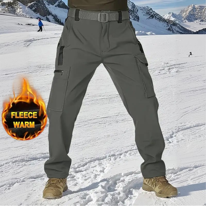 Men's Tactical Sport Pants - Windproof Fleece Lined Multi-Pocket Soft Shell Pants for Outdoor Activities