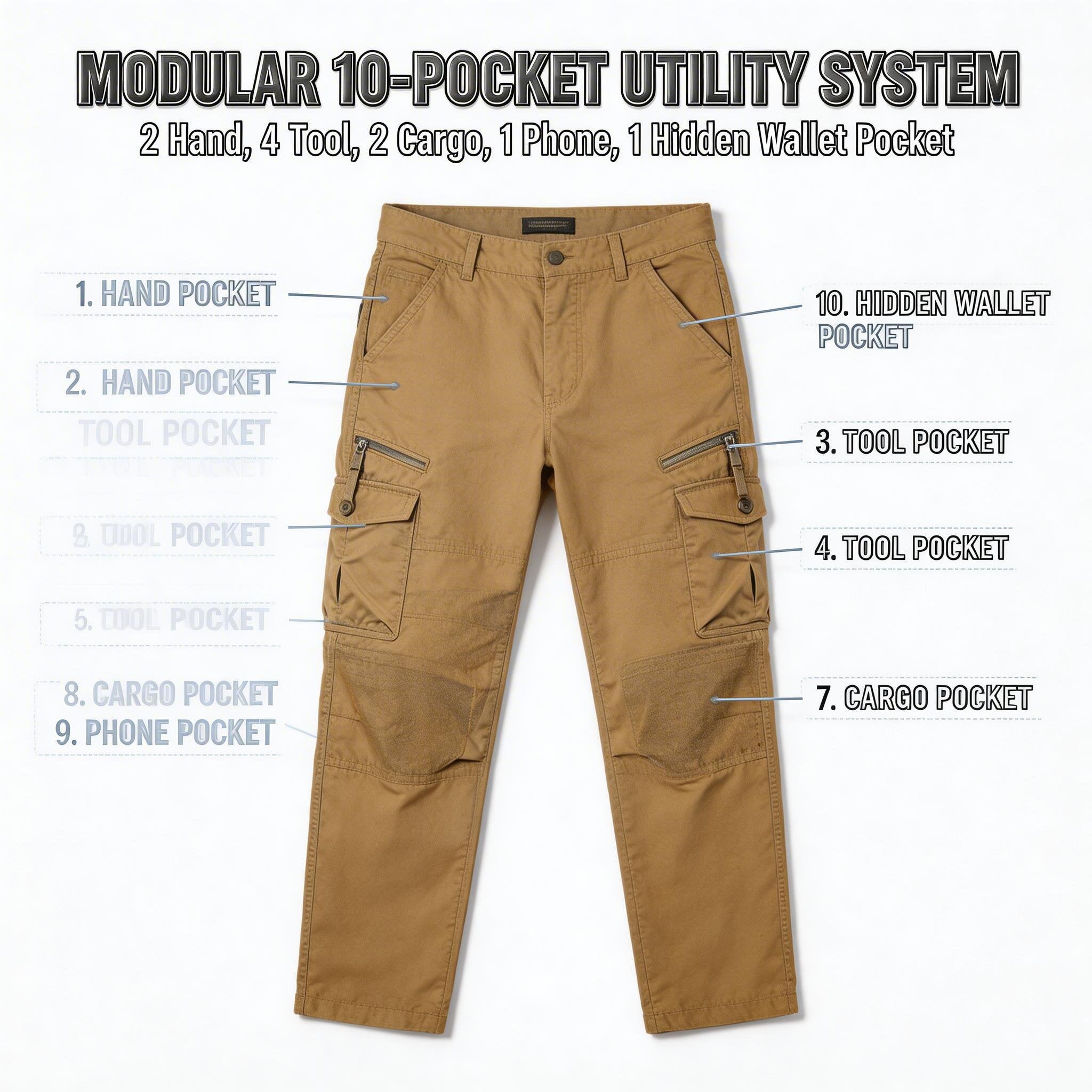 Men's Waterproof Tactical Work Pants - Solid Color with Multi-Pockets for Outdoor Activities