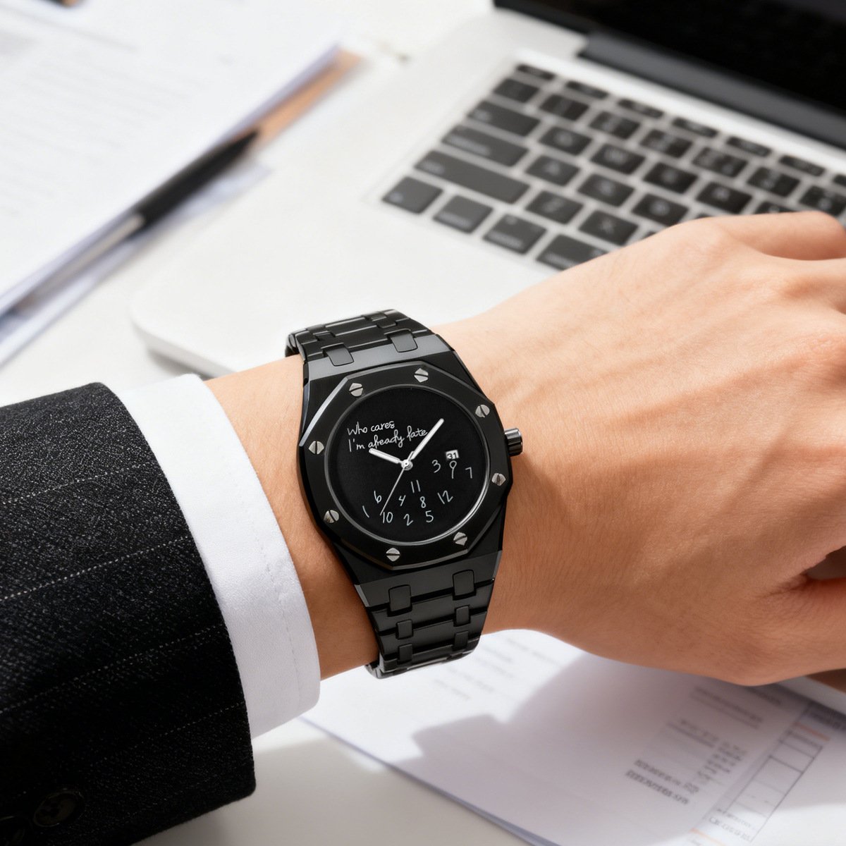 Men's Design: Premium Waterproof Steel-Band Quartz Watch with Minimalist Style