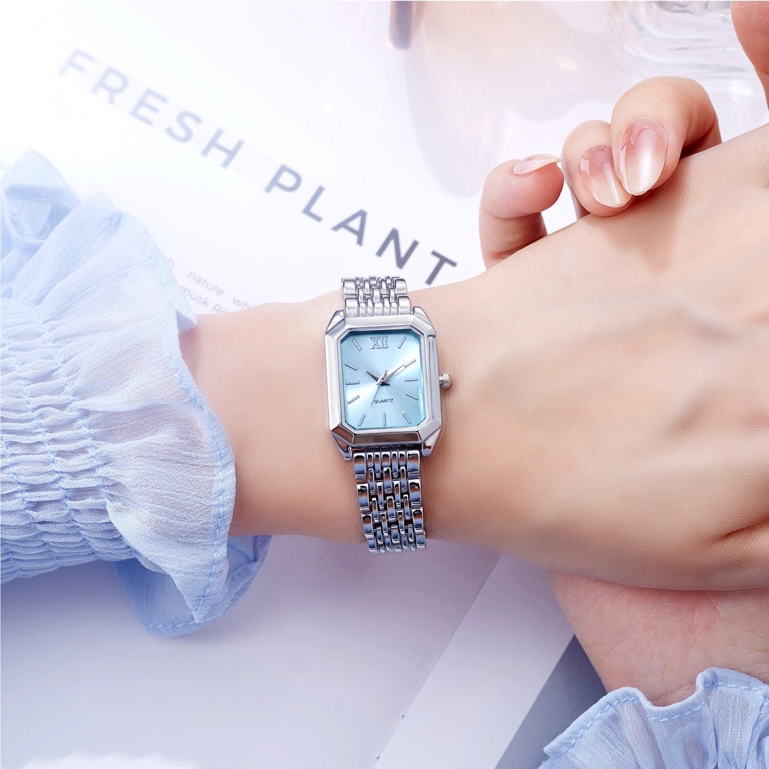 Luxury Steel-Strap Women's Square Quartz Watch