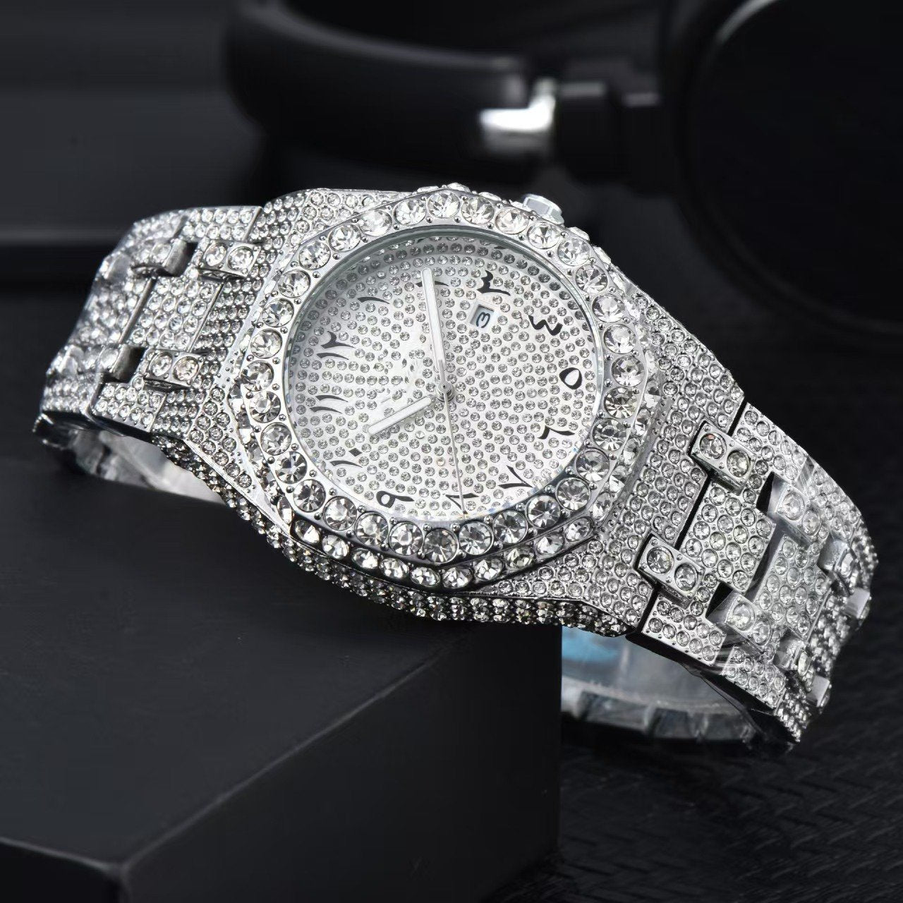 Men's Ice-Surface Watch Gold-Plated Hip-Hop Party Quartz Timepiece
