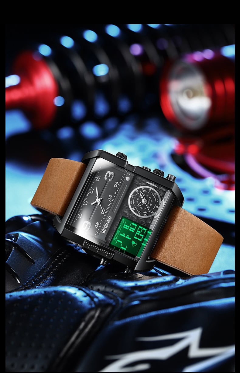 Men's Square Large-Dial Triple-Hand Quartz Watch