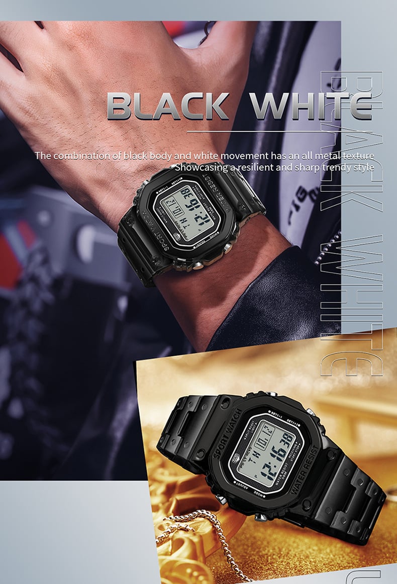Multifunctional Square Waterproof Digital Watch